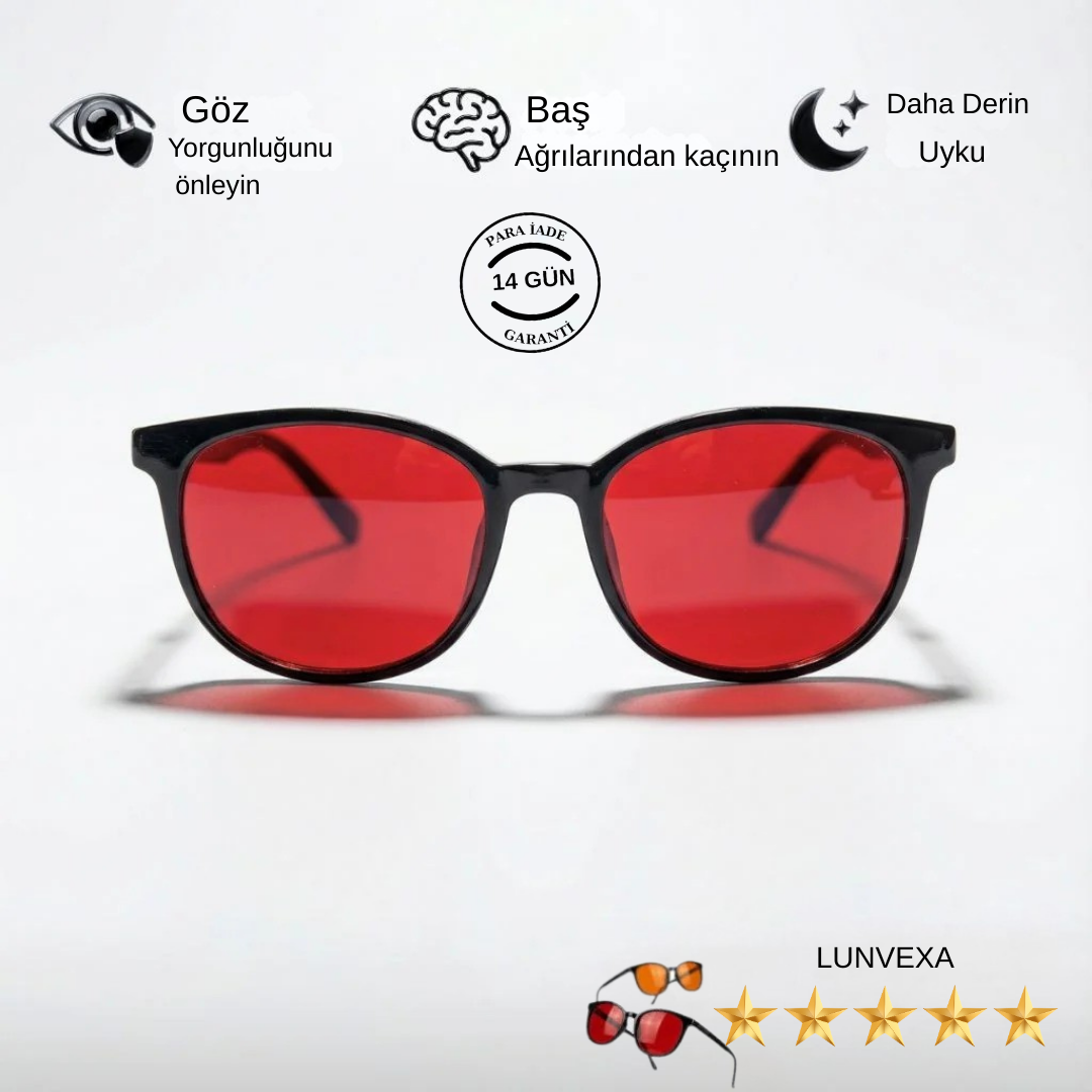 LUNVEXA Kırmızı Lens Mavi Işık Filtreli Unisex Gözlük