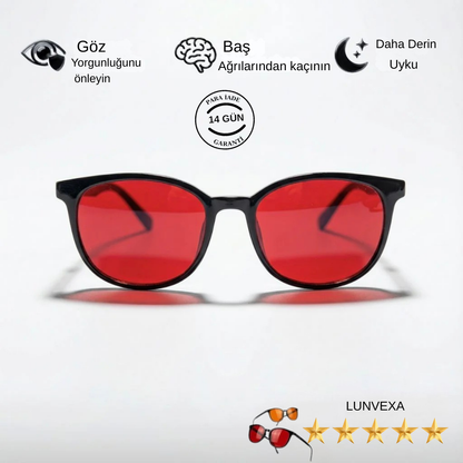 LUNVEXA Kırmızı Lens Mavi Işık Filtreli Unisex Gözlük