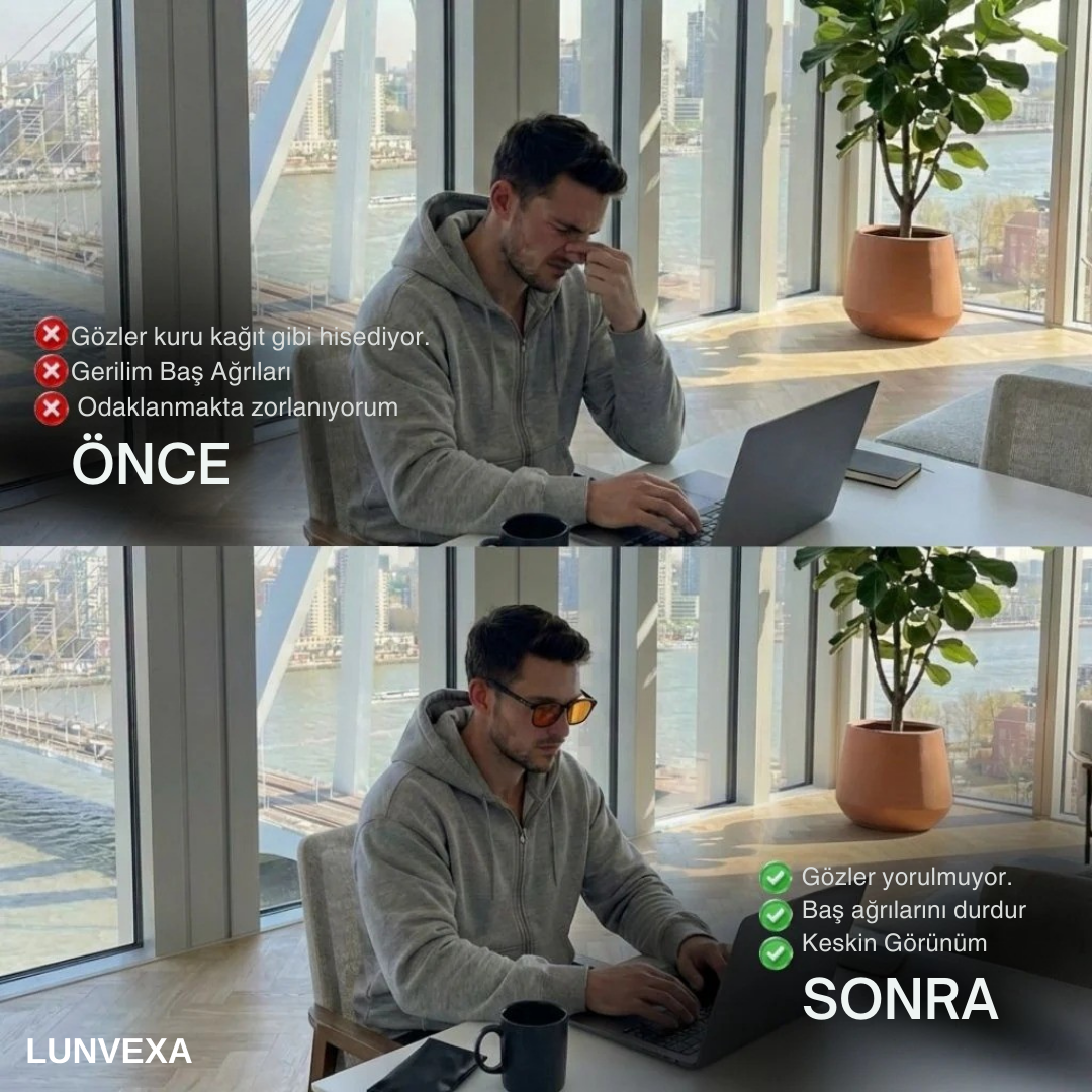 LUNVEXA Kırmızı Lens Mavi Işık Filtreli Unisex Gözlük