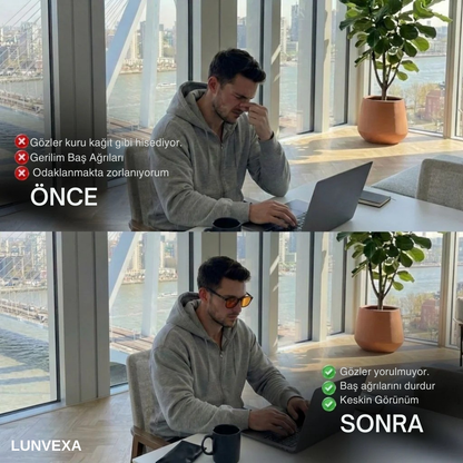 LUNVEXA Kırmızı Lens Mavi Işık Filtreli Unisex Gözlük