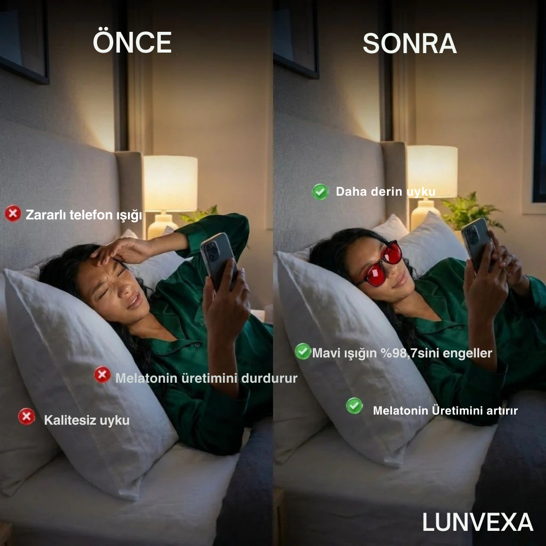 LUNVEXA Kırmızı Lens Mavi Işık Filtreli Unisex Gözlük