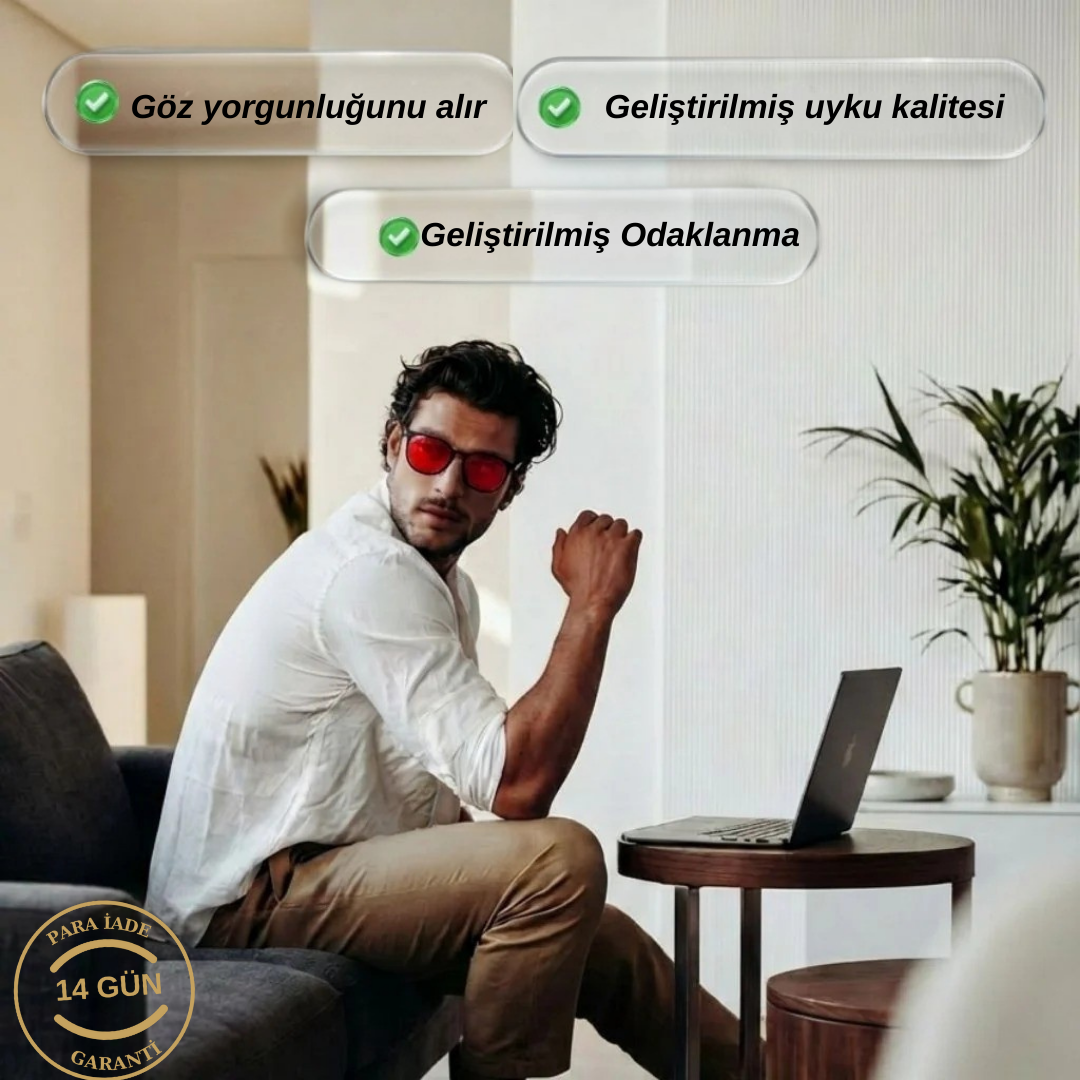 LUNVEXA Kırmızı Lens Mavi Işık Filtreli Unisex Gözlük