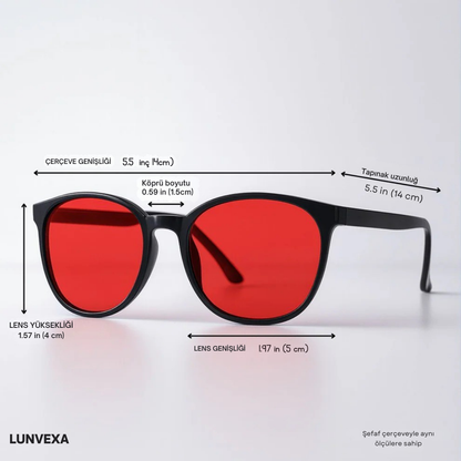 LUNVEXA Kırmızı Lens Mavi Işık Filtreli Unisex Gözlük